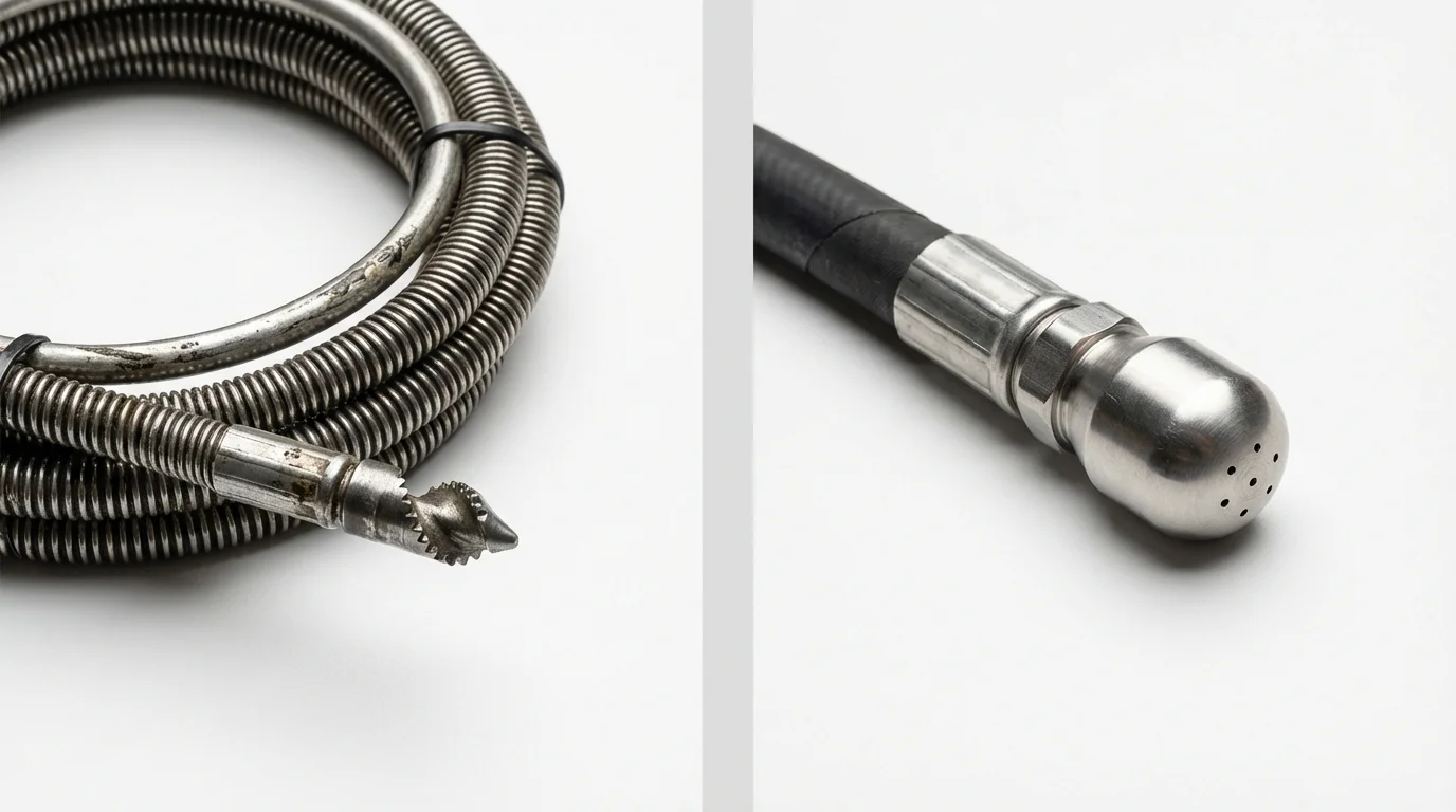 Drain snake cable and hydro jetting nozzle used for drain cleaning in Chaparral, NM