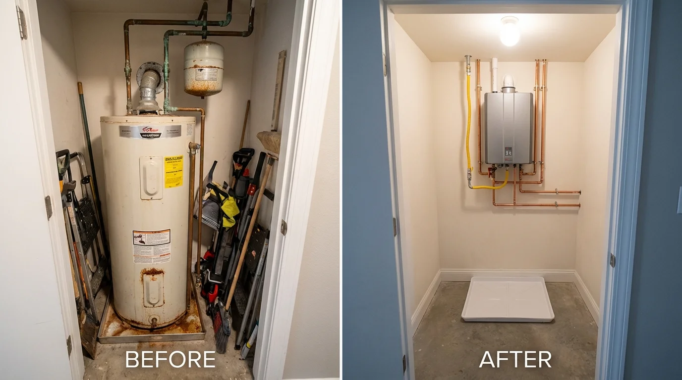 Tank water heater versus wall-mounted tankless unit comparison for Chaparral, NM homeowners