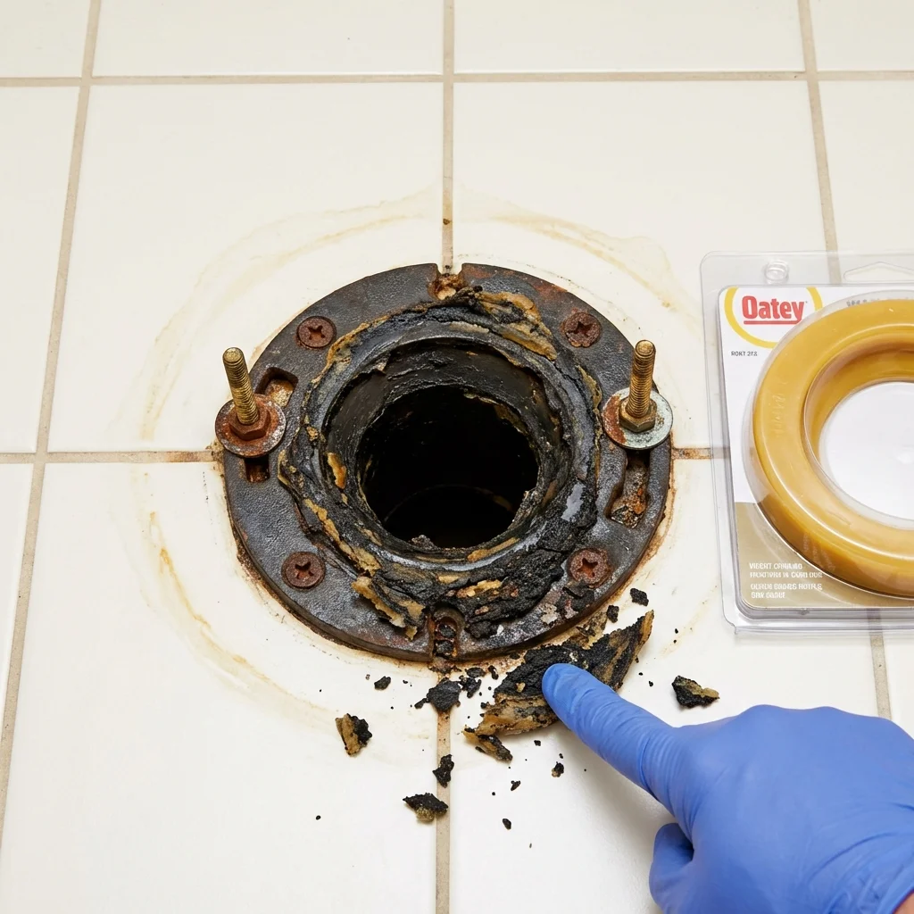 Failed wax ring showing water seepage at the base of a toilet in a Chaparral, NM home