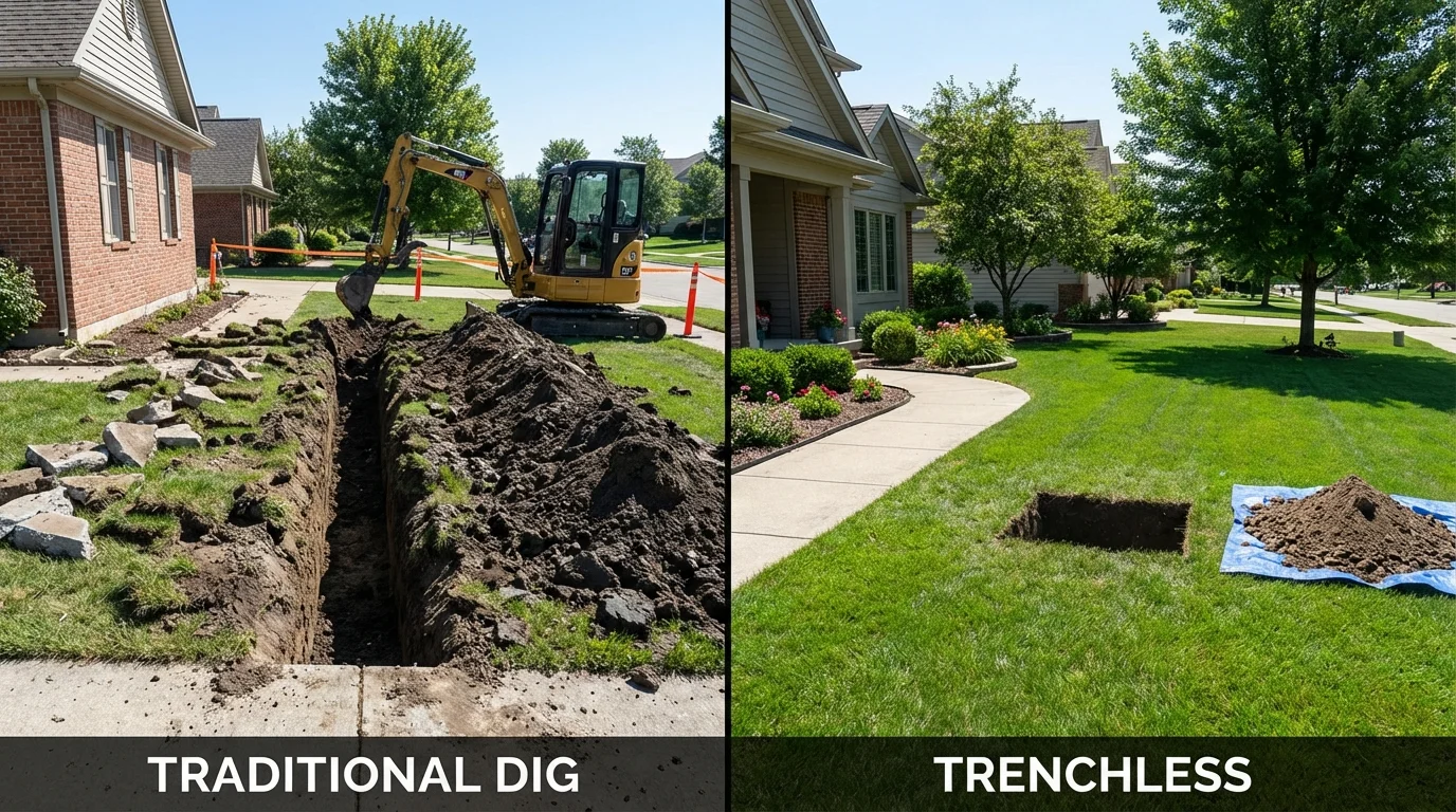 Trenchless sewer repair with minimal yard damage versus traditional excavation in Chaparral, NM